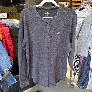 Hollister Men's Charcoal Henley Long Sleeve